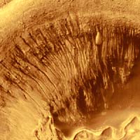 Свежие следы жидкой воды на Марсе: выносы с канавами в кратере